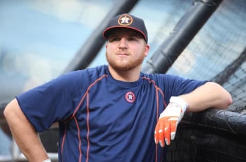 Aug 23, 2016; Pittsburgh, PA, USA; Houston Astros first baseman A.J. Reed (23) at the batting cage before playing the Pittsburgh Pirates at PNC Park. Mandatory Credit: Charles LeClaire-USA TODAY Sports