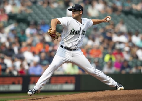 SEATTLE, WA – AUGUST 22: Starter Marco Gonzales #32 of the Seattle Mariners delivers a pitch during a game against the Houston Astros at Safeco Field on August 22, 2018 in Seattle, Washington. The Astros won the game 10-7. (Photo by Stephen Brashear/Getty Images)