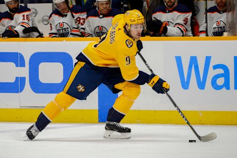 Filip Forsberg #9 of the Nashville Predators  (Photo by Frederick Breedon/Getty Images)