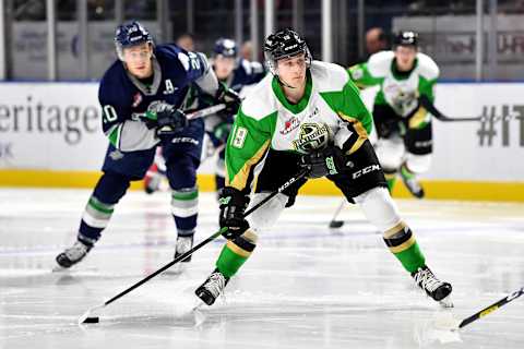 Ozzy Wiesblatt #19 of the Prince Albert Raiders (Photo by Alika Jenner/Getty Images)