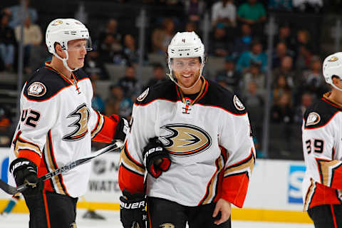 Josh Manson #42 and Cam Fowler #4 of the Anaheim Ducks (Photo by Rocky W. Widner/NHL/Getty Images)