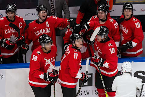 Dylan Holloway #10 of Canada (Photo by Codie McLachlan/Getty Images)