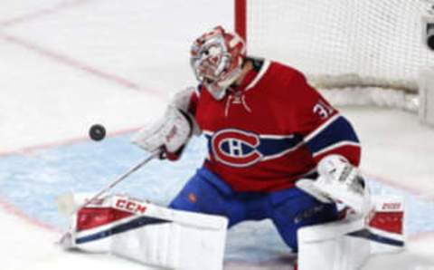 Apr 7, 2017; Montreal, Quebec, CAN; Montreal Canadiens goalie Carey Price (31) makes a save against Tampa Bay Lightning during the first period at Bell Centre. Mandatory Credit: Jean-Yves Ahern-USA TODAY Sports