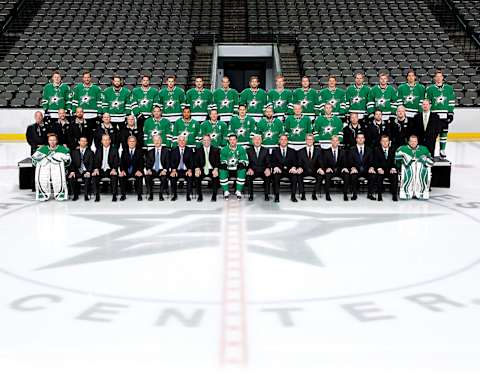 DALLAS, TX – APRIL 29: (EDITORS NOTE: This image has been retouched at the request of the Dallas Stars.) Members of the Dallas Stars pose for the official 2013-2014 team photograph at American Airlines Center on April 29, 2014 in Dallas, Texas. (Photo by Glenn James/NHLI via Getty Images)