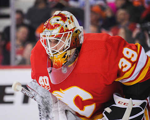 Cameron Talbot #39 of the Calgary Flames (Photo by Derek Leung/Getty Images)