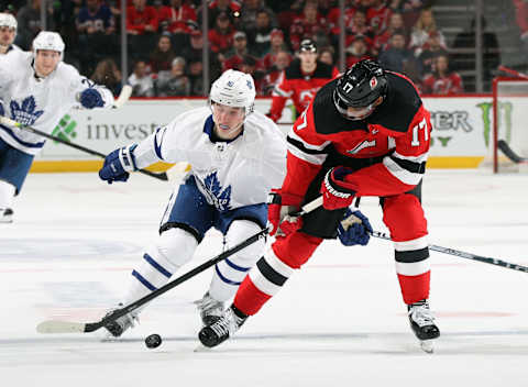 NEWARK, NEW JERSEY – DECEMBER 27: Mitchell Marner #16 of the Toronto Maple Leafs   (Photo by Bruce Bennett/Getty Images)