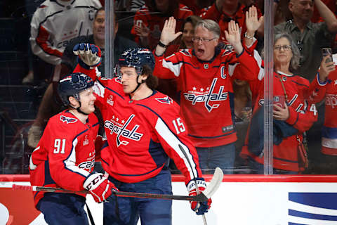 Joe Snively, Sonny Milano, Washington Capitals Mandatory Credit: Geoff Burke-USA TODAY Sports