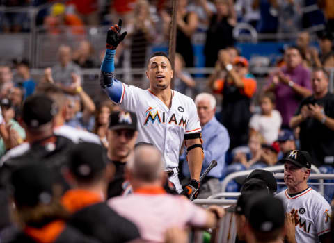 Giancarlo Stanton of the Miami Marlins. (Photo by Rob Foldy/Miami Marlins via Getty Images)