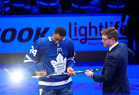 Mar 8, 2022; Toronto, Ontario, CAN; Toronto Maple Leafs general manager Kyle Dubas (right)  Mandatory Credit: John E. Sokolowski-USA TODAY Sports