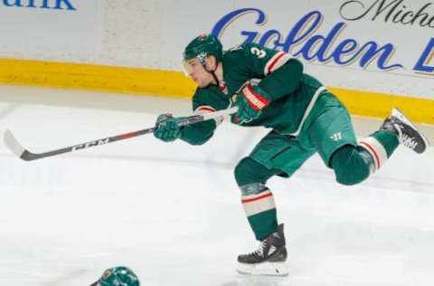 ST. PAUL, MN – MARCH 13: Charlie Coyle #3 of the Minnesota Wild shoots the puck against the Colorado Avalanche during the game at the Xcel Energy Center on March 13, 2018 in St. Paul, Minnesota. (Photo by Bruce Kluckhohn/NHLI via Getty Images)