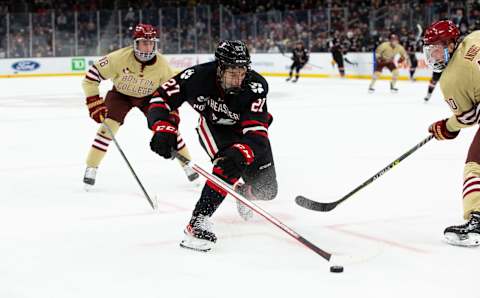 Jack Hughes #27 of the Northeastern Huskies. (Photo by Richard T Gagnon/Getty Images)