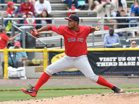 WOODBRIDGE, VA – MAY 6, 2018: Darwinzon Hernandez #18 of the Salem Red Sox, single-A affiliate of the Boston Red Sox, throws a pitch during the bottom of the first inning of a Carolina League game on May 6, 2018 against the Potomac Nationals, single-A affiliate of the Washington Nationals, at Northwest Federal Field at Pfitzner Stadium in Woodbridge, VA.(Photo by: Diamond Images/Getty Images)