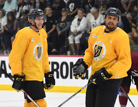 Vegas Golden Knights players Tomas Nosek (L) #92 and Ryan Reaves #75 skate during the team’s first practice. (Photo by Ethan Miller/Getty Images)