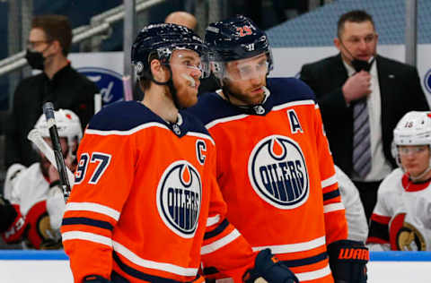 Connor McDavid #97, Edmonton Oilers, Leon Draisaitl #29 Mandatory Credit: Perry Nelson-USA TODAY Sports