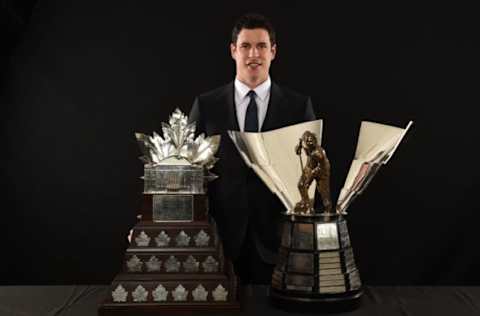 LAS VEGAS, NV – JUNE 21: Sidney Crosby of the Pittsburgh Penguins poses for a portrait with the Conn Smythe Trophy and The Maurice ‘Rocket’ Richard Trophy at the 2017 NHL Awards at T-Mobile Arena on June 21, 2017 in Las Vegas, Nevada. (Photo by Brian Babineau/NHLI via Getty Images)