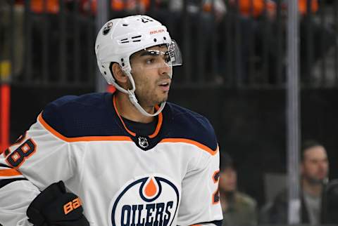 Andreas Athanasiou #28 of the Edmonton Oilers.(Photo by Ethan Miller/Getty Images)