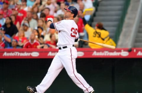 ANAHEIM, CA – JULY 03: DH Russell Branyan #39 of the Los Angeles Angels of Anaheim watches his hit go over the right center field wall for a homerun during their MLB game against the Los Angeles Dodgers at Angel Stadium of Anaheim on July 3, 2011 in Anaheim, California. The Angels defeated the Dodgers 3-1. (Photo by Victor Decolongon/Getty Images)