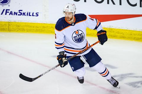 Mar 15, 2021; Calgary, Alberta, CAN; Adam Larsson. Mandatory Credit: Sergei Belski-USA TODAY Sports