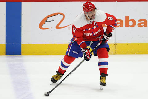 WASHINGTON, DC – FEBRUARY 10: Alex Ovechkin #8 of the Washington Capitals skates against the New York Islanders at Capital One Arena on February 10, 2020 in Washington, DC. (Photo by Patrick Smith/Getty Images)