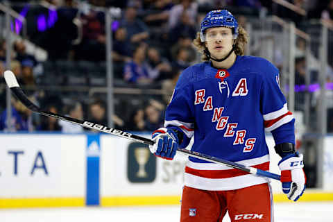 NEW YORK, NEW YORK – OCTOBER 25: Artemi Panarin #10 of the New York Rangers looks on during the first period against the Colorado Avalanche at Madison Square Garden on October 25, 2022, in New York City. (Photo by Sarah Stier/Getty Images)