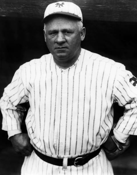 NEW YORK, NY – 1922: Manager John McGrraw of the New York Giants poses for a portrait prior to an MLB game circa 1922 at the Polo Grounds V in New York, New York. (Photo by Bruce Bennett Studios/Getty Images)