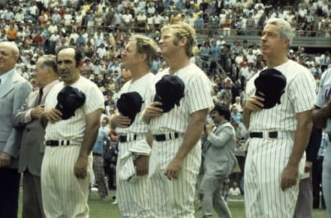 NEW YORK, NY – AUGUST 3, 1974: Gabe Paul, Joe McCarthy, Yogi Berra