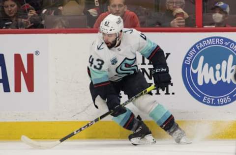 Mar 10, 2022; Ottawa, Ontario, CAN; Seattle Kraken center Colin Blackwell (43) skates in the first period against the Ottawa Senators at the Canadian Tire Centre. Mandatory Credit: Marc DesRosiers-USA TODAY Sports