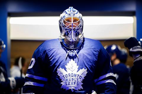 TORONTO, ON – APRIL 02: Garret Sparks #40 of the Toronto Maple Leafs comes out of the dressing room to play the Carolina Hurricanes at the Scotiabank Arena on April 2, 2019 in Toronto, Ontario, Canada. (Photo by Mark Blinch/NHLI via Getty Images)