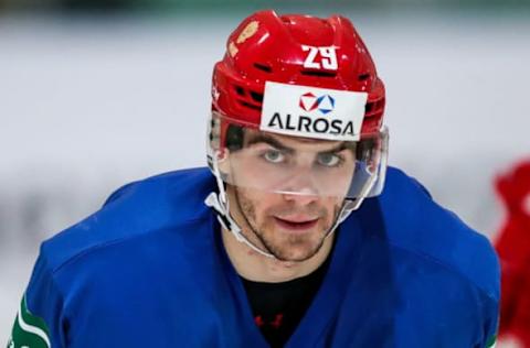 MOSCOW REGION, RUSSIA – DECEMBER 10, 2018: Ice hockey player Kirill Slepets during a training session by the Russian men’s national junior ice hockey team ahead of the 2018 IIHF World Junior Championship at Novogorsk Base. Sergei Savostyanov/TASS (Photo by Sergei Savostyanov\TASS via Getty Images)