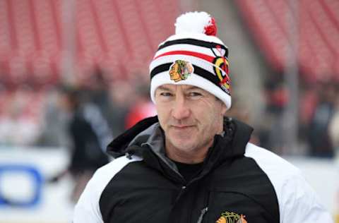 ST LOUIS, MO – JANUARY 01: Assistant coach Kevin Dineen looks on during practice for the 2017 Bridgestone NHL Winter Classic at Busch Stadium on January 1, 2017, in St Louis, Missouri. (Photo by Brian Babineau/NHLI via Getty Images)