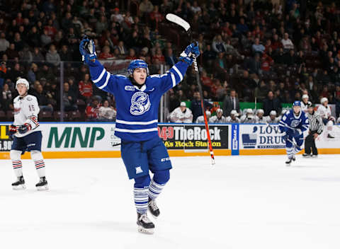 OSHAWA, ON – NOVEMBER 28: James Hardie #14 of the Mississauga Steelheads  (Photo by Chris Tanouye/Getty Images)