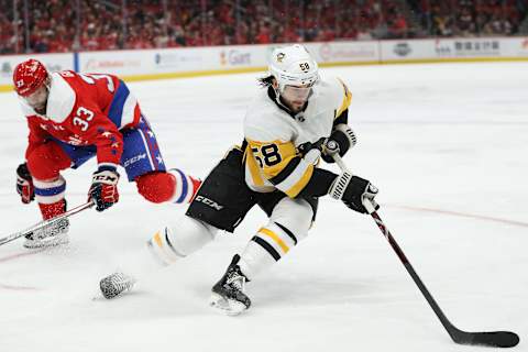 WASHINGTON, DC – FEBRUARY 23: Kris Letang #58 of the Pittsburgh Penguins skates against the Washington Capitals at Capital One Arena on February 23, 2020 in Washington, DC. (Photo by Patrick Smith/Getty Images)