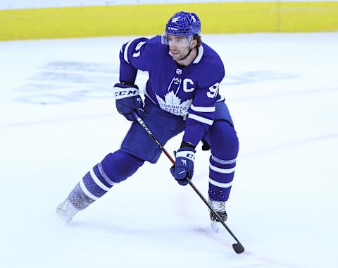 TORONTO, ON – JANUARY 13: John Tavares #91 of the Toronto Maple Leafs  . (Photo by Claus Andersen/Getty Images)