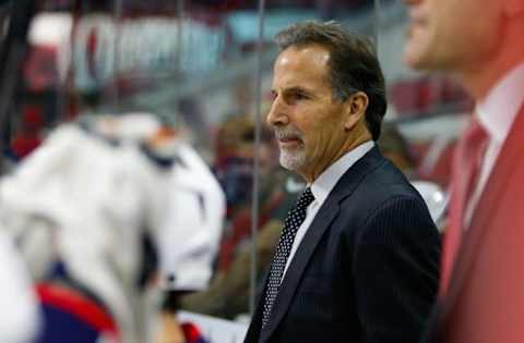 Jan 8, 2016; Raleigh, NC, USA; Columbus Blue Jackets head coach John Tortorella looks on from behind the bench against the Carolina Hurricanes at PNC Arena. The Carolina Hurricanes defeated the Columbus Blue Jackets 4-1. Mandatory Credit: James Guillory-USA TODAY Sports