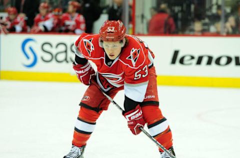 RALEIGH, NC – FEBRUARY 01: Jeff Skinner #53 of the Carolina Hurricanes against the Ottowa Senators during play at PNC Arena on February 1, 2013 in Raleigh, North Carolina. The Hurricanes defeated the Senators, 1-0. (Photo by Grant Halverson/Getty Images)