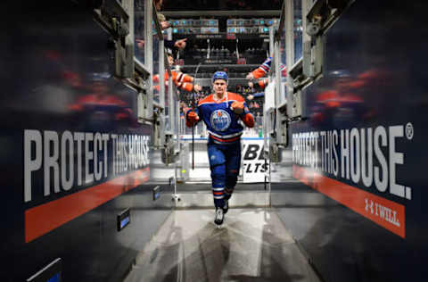 EDMONTON, AB – NOVEMBER 29: Jesse Puljujarvi #98 of the Edmonton Oilers walks to the dressing room prior to the game against the Los Angeles Kings on November 29, 2018 at Rogers Place in Edmonton, Alberta, Canada. (Photo by Andy Devlin/NHLI via Getty Images)