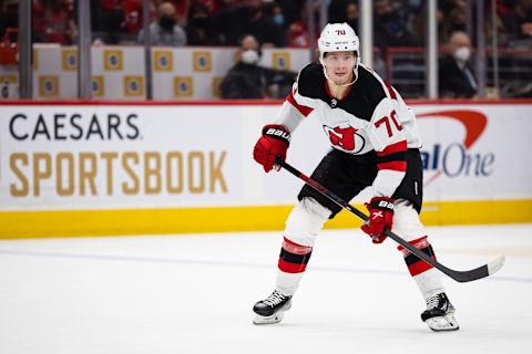 Jesper Boqvist #70 of the New Jersey Devils. (Photo by Scott Taetsch/Getty Images)