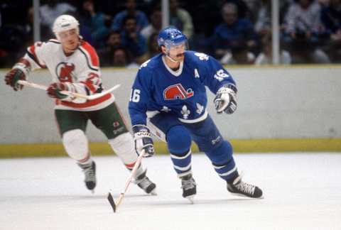 Michael Goulet #16 of the Quebec Nordiques. (Photo by Focus on Sport/Getty Images)