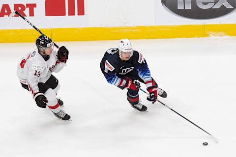 Trevor Zegras #9 of the United States (Photo by Codie McLachlan/Getty Images)