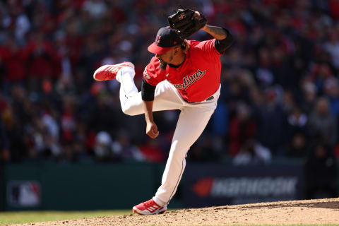 CLEVELAND, OHIO – OCTOBER 08: Emmanuel Clase #48 of the Cleveland Guardians throws a pitch in the ninth inning against the Tampa Bay Rays in game two of the Wild Card Series at Progressive Field on October 08, 2022 in Cleveland, Ohio. (Photo by Matthew Stockman/Getty Images)