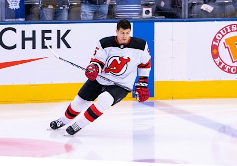 New Jersey Devils defenseman Connor Carrick (5): (Nick Turchiaro-USA TODAY Sports)