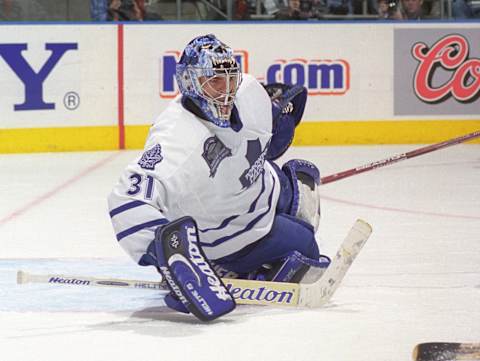 TORONTO, ON – MARCH 9: Curtis Joseph #31 of the Toronto Maple Leafs skates against the Tampa Bay Lightning during NHL game action on March 9, 1999 at Air Canada Centre in Toronto, Ontario, Canada. (Photo by Graig Abel/Getty Images)