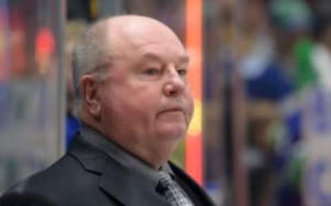 VANCOUVER, CANADA – JANUARY 20: Head coach Bruce Boudreau of the Vancouver Canucks looks on during warm-up prior to their NHL game against the Colorado Avalanche at Rogers Arena on January 20, 2023 in Vancouver, British Columbia, Canada. (Photo by Derek Cain/Getty Images)