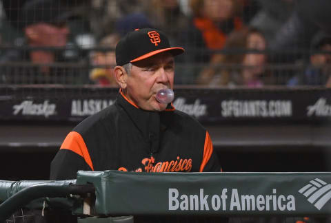 SAN FRANCISCO, CA – SEPTEMBER 14: Manager Bruce Bochy #15 of the San Francisco Giants looks on from the dugout against the Colorado Rockies in the bottom of the eighth inning at AT&T Park on September 14, 2018 in San Francisco, California. (Photo by Thearon W. Henderson/Getty Images)