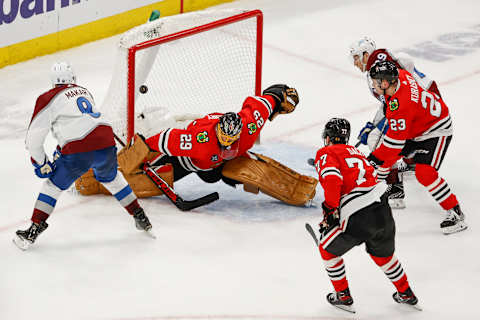 Cale Makar #8, Colorado Avalanche, Chicago Blackhawks Mandatory Credit: Kamil Krzaczynski-USA TODAY Sports