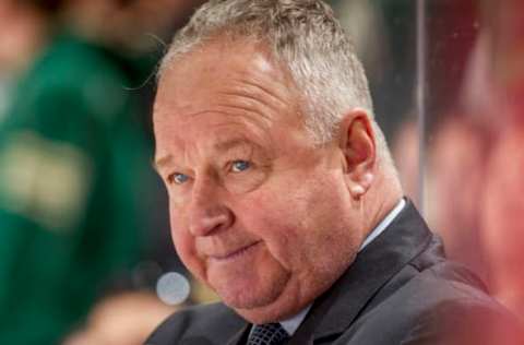 ST. PAUL, MN – FEBRUARY 17: Anaheim Ducks head coach Randy Carlyle watches from the bench. Photo by Bruce Kluckhohn/NHLI via Getty Images)