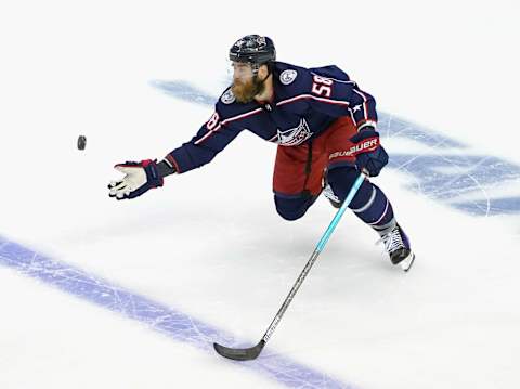 TORONTO, ONTARIO – JULY 30: David Savard #58 of the Columbus Blue Jackets   (Photo by Andre Ringuette/Freestyle Photo/Getty Images)