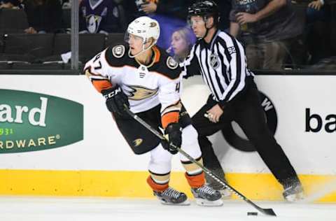 SAN JOSE, CA – APRIL 18: Hampus Lindholm #47 of the Anaheim Ducks skates up ice against the San Jose Sharks. (Photo by Thearon W. Henderson/Getty Images)