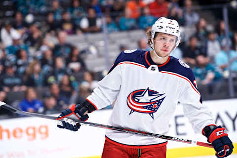 SAN JOSE, CA – NOVEMBER 01: Columbus Blue Jackets left wing Artemi Panarin (9) during the San Jose Sharks game versus the Columbus Blue Jackets on November 1, 2018, at SAP Center in San Jose, CA (Photo by Matt Cohen/Icon Sportswire via Getty Images)