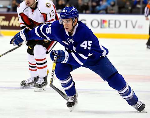 TORONTO, ON – FEBRUARY 20: Tony Cameranesi #45 of the Toronto Marlies skates up ice against the Binghamton Senators on February 20, 2017 at Air Canada Centre in Toronto, Ontario, Canada. Photo by Graig Abel/Getty Images)